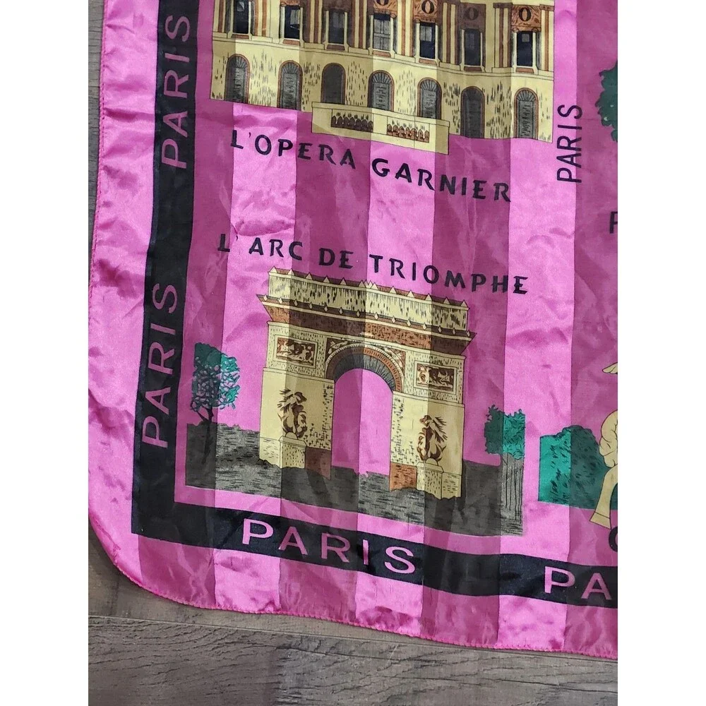 Aker Paris France Silk Scarf 38x38 Multicolor Pink Gold Luxury Square Wrap